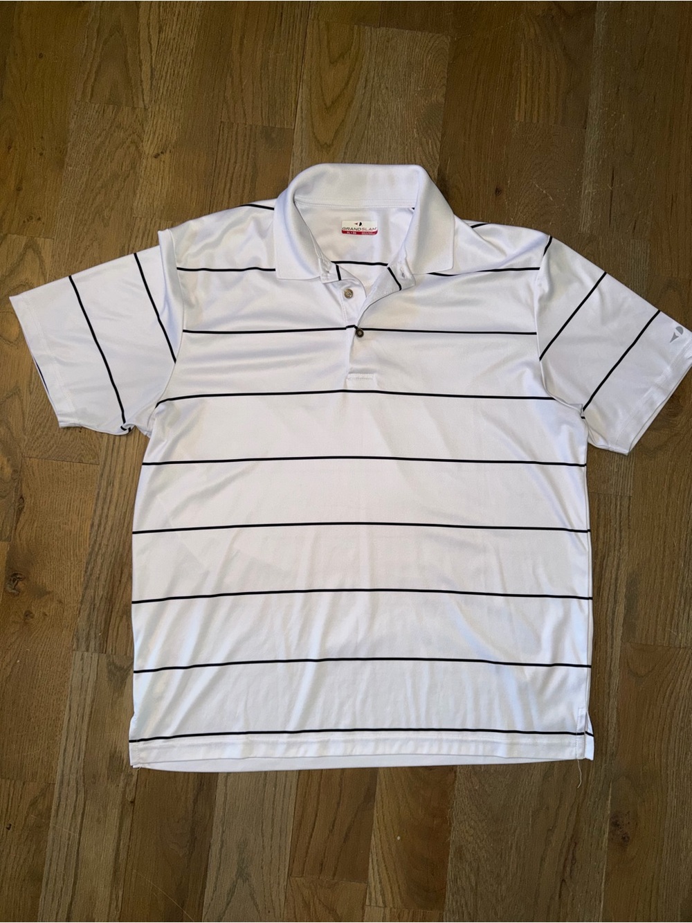 Grand Slam Men's White Polo Shirt with Black Stripes Sz XL
